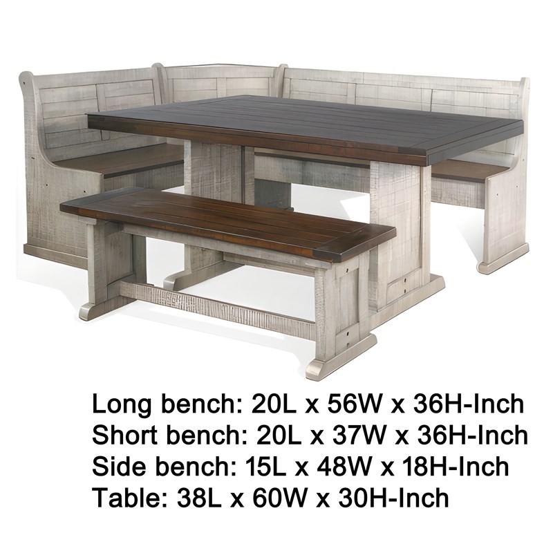 Bowery Hill 4pc Corner Breakfast Nook Set- Gray Brown Dining Table and Bench