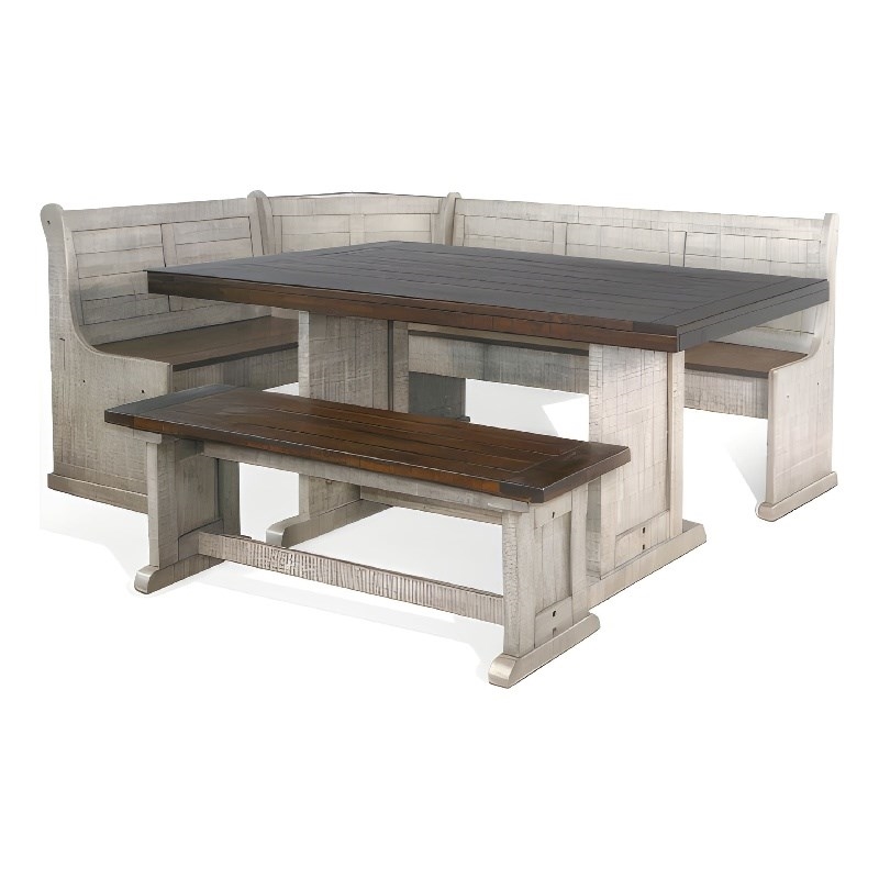 Bowery Hill 4pc Corner Breakfast Nook Set- Gray Brown Dining Table and Bench