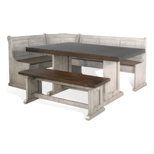 Bowery Hill 4pc Corner Breakfast Nook Set- Gray Brown Dining Table and Bench