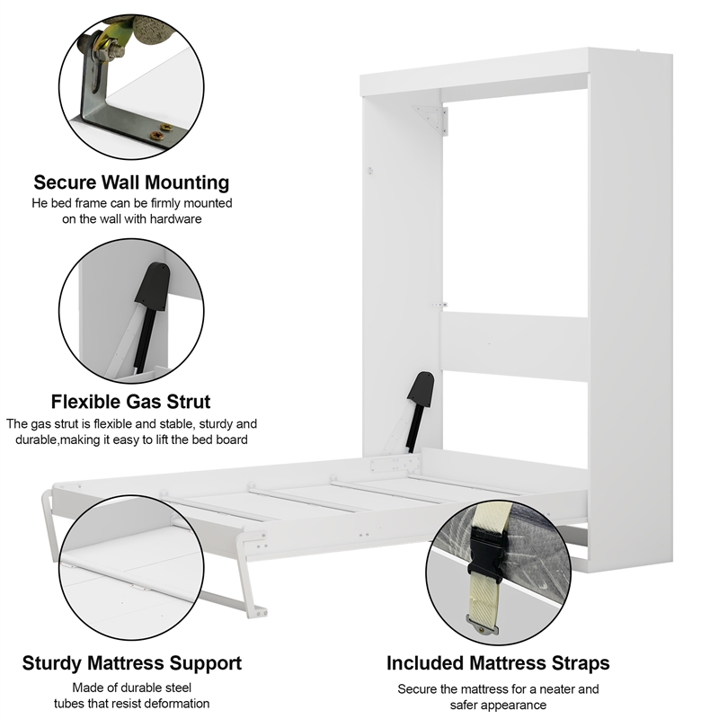 Bowery Hill Modern 65-inch Queen Murphy Bed Sturdy in White
