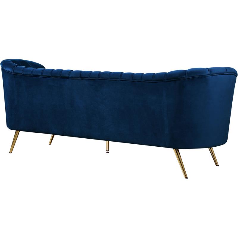 Bowery Hill Contemporary Upholstered Navy Durable Velvet Sofa