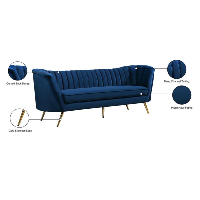 Bowery Hill Contemporary Upholstered Navy Durable Velvet Sofa