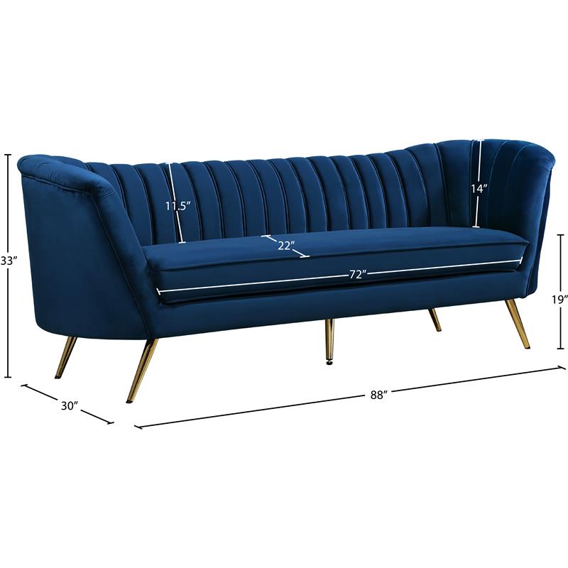 Bowery Hill Contemporary Upholstered Navy Durable Velvet Sofa