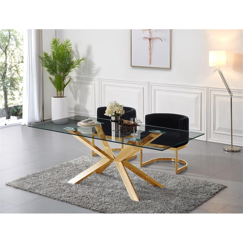 Bowery Hill Glass Dining Table in Gold with Sturdy Stainless Steel Base