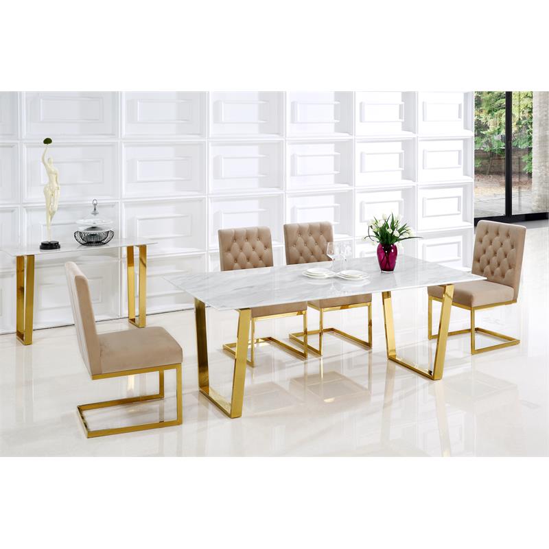 Bowery Hill Stone Dining Table in Gold with Sturdy Stainless Steel Base