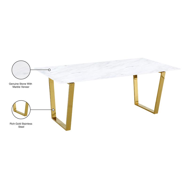 Bowery Hill Stone Dining Table in Gold with Sturdy Stainless Steel Base