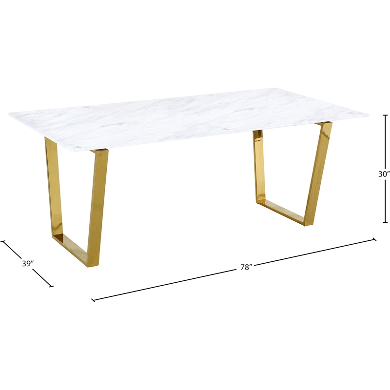 Bowery Hill Stone Dining Table in Gold with Sturdy Stainless Steel Base