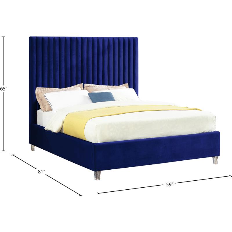 Bowery Hill Contemporary Solid Wood Tufted Velvet Full Bed in Navy