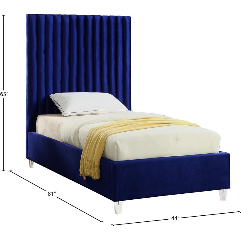 Bowery Hill Contemporary Solid Wood Tufted Velvet Twin Bed in Navy