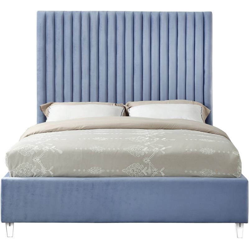 Bowery Hill Contemporary Solid Wood Tufted Velvet Full Bed in SKy Blue