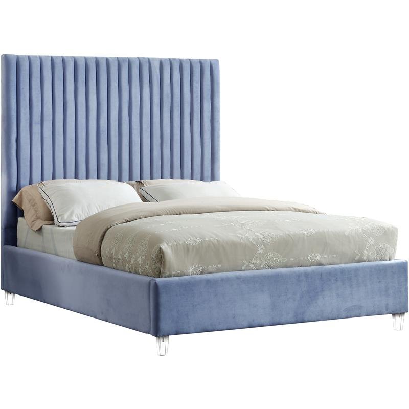 Bowery Hill Contemporary Solid Wood Tufted Velvet Full Bed in SKy Blue