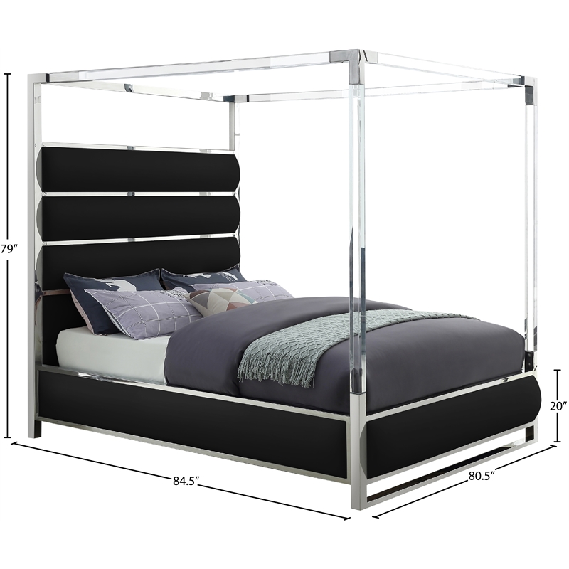 Bowery Hill Contemporary Solid Wood and Vegan Leather King Bed in Black