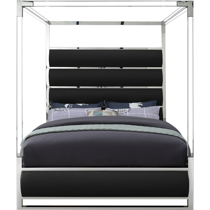 Bowery Hill Contemporary Solid Wood and Vegan Leather King Bed in Black