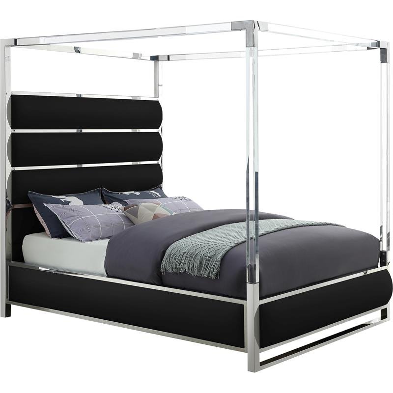 Bowery Hill Contemporary Solid Wood and Vegan Leather King Bed in Black