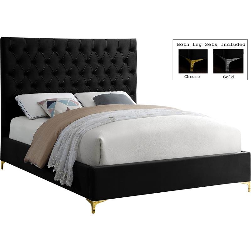 Bowery Hill Contemporary Solid Wood Tufted Velvet Full Bed in Black
