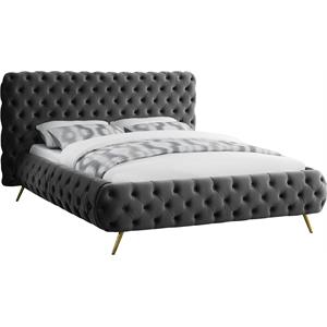 Bowery Hill Contemporary Solid Wood Tufted Velvet Queen Bed in Gray