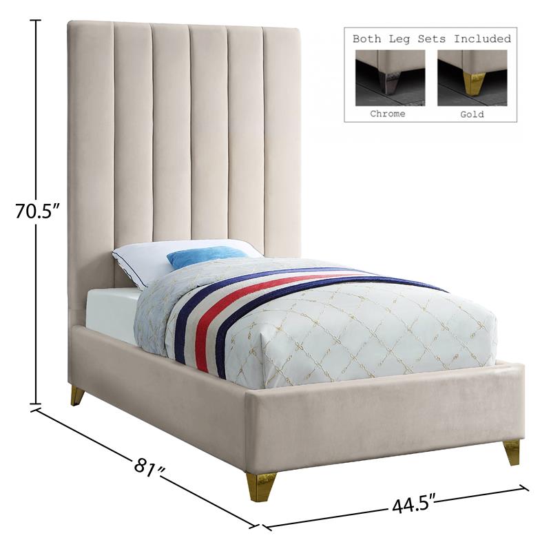 Bowery Hill Contemporary Deep Channel Tufted Rich Velvet Twin Bed in Cream
