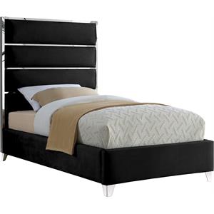 Bowery Hill Contemporary Solid Wood and Rich Velvet Twin Bed in Black