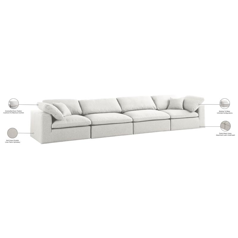 Bowery Hill Upholstered Cream Durable Linen Fabric Deluxe Modular Sofa