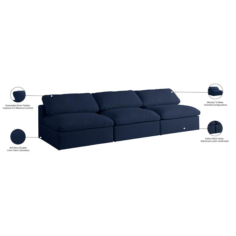 Bowery Hill Upholstered Deluxe Navy Linen Fabric Modular Armless Sofa