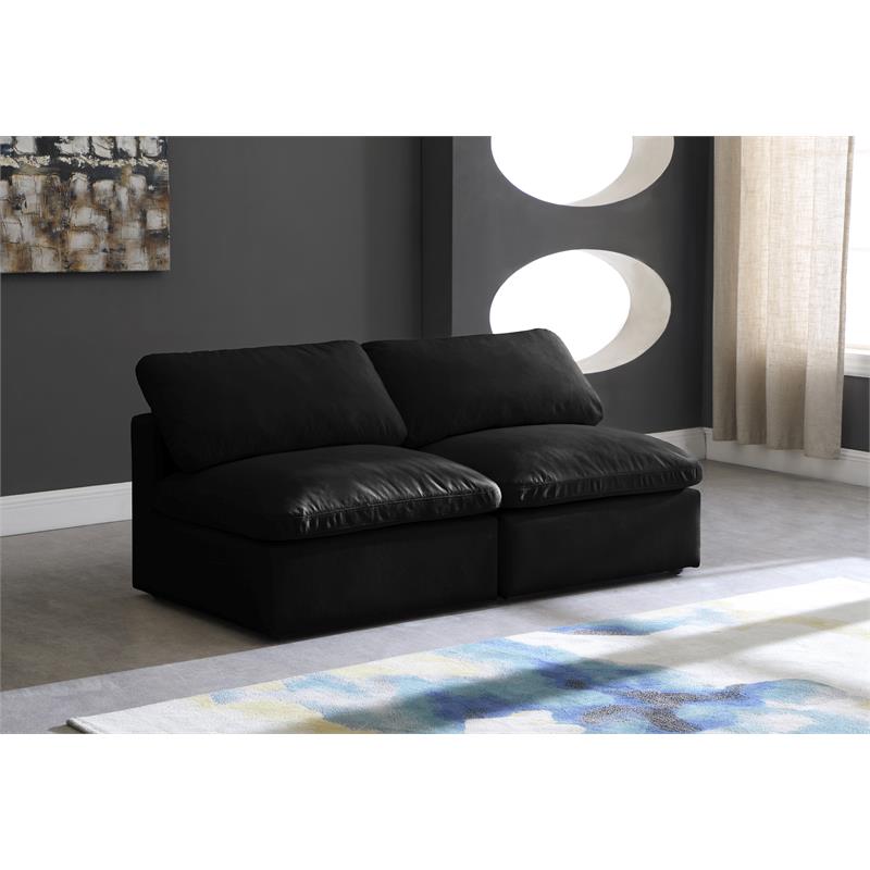 Bowery Hill Contemporary Standard Black Velvet Modular Armless Sofa