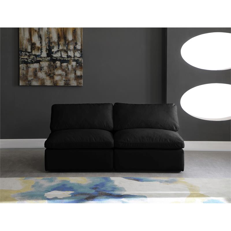 Bowery Hill Contemporary Standard Black Velvet Modular Armless Sofa
