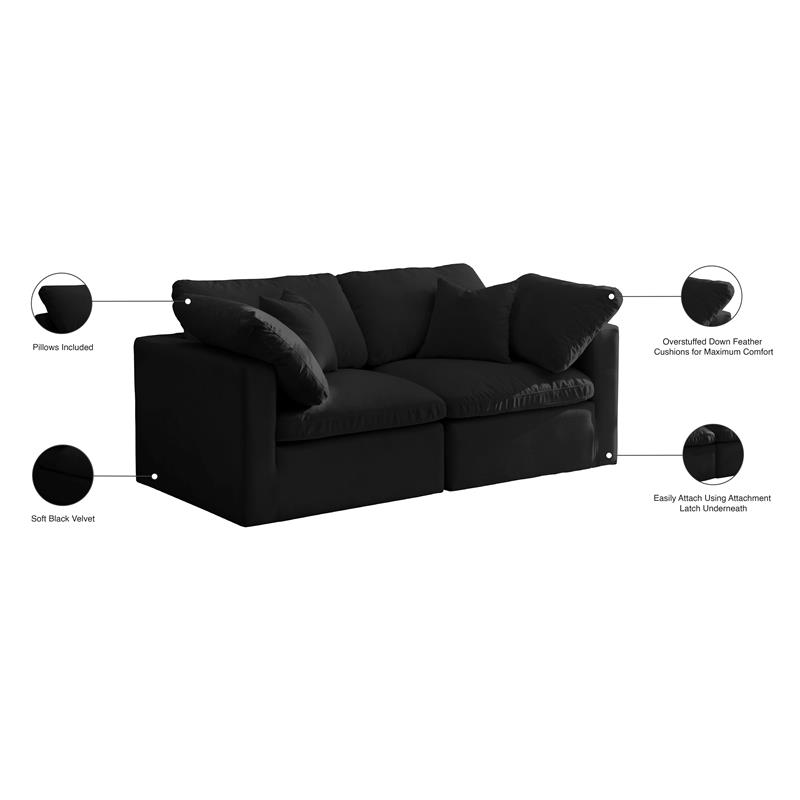 Bowery Hill Contemporary Soft Standard Black Velvet Modular Sofa