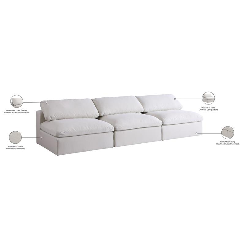Bowery Hill Upholstered Deluxe Cream Linen Fabric Modular Armless Sofa