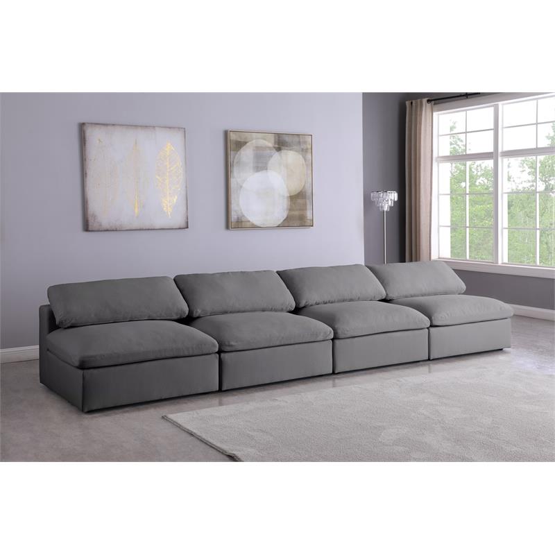 Bowery Hill Upholstered Deluxe Gray Linen Fabric Modular Armless Sofa