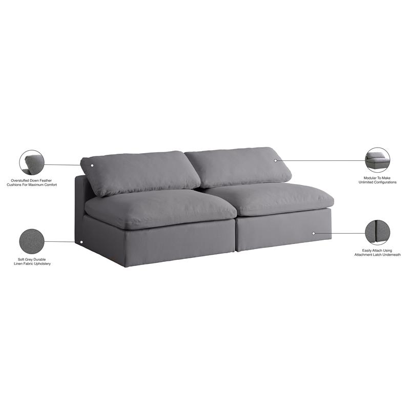 Bowery Hill Upholstered Deluxe Gray Linen Fabric Modular Armless Sofa