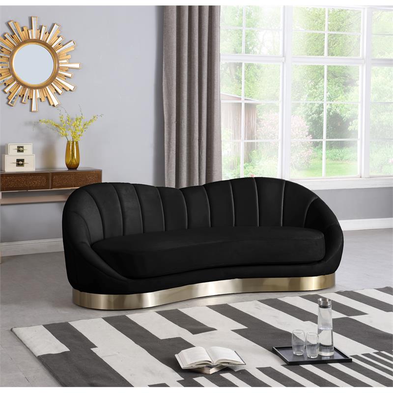 Bowery Hill Upholstered Black Velvet Sofa with Sturdy Stainless Steel Base