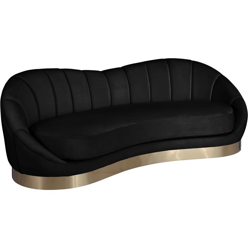 Bowery Hill Upholstered Black Velvet Sofa with Sturdy Stainless Steel Base
