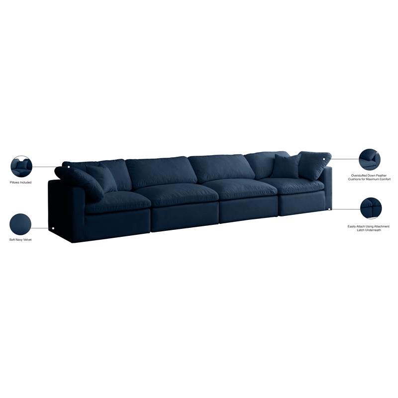 Bowery Hill Contemporary Soft Standard Navy Velvet Modular Sofa