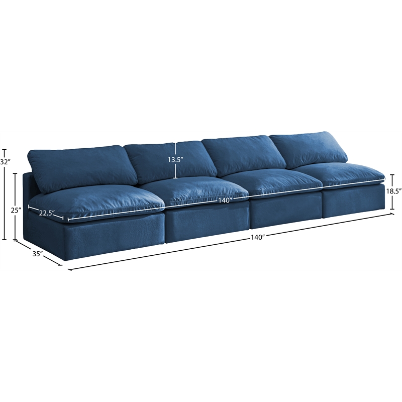 Bowery Hill Contemporary Standard Navy Velvet Modular Armless Sofa