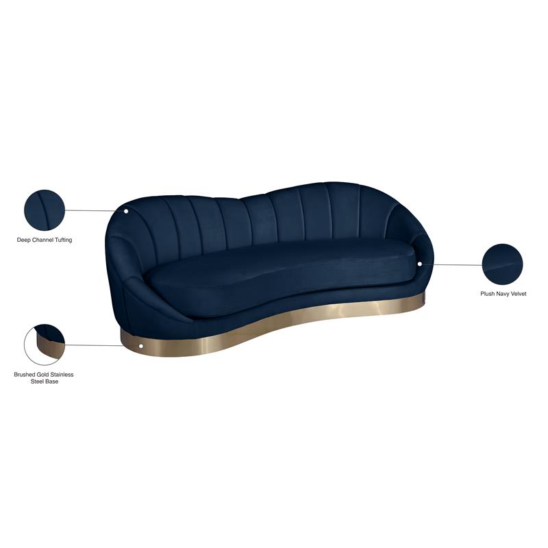 Bowery Hill Upholstered Navy Velvet Sofa with Sturdy Stainless Steel Base
