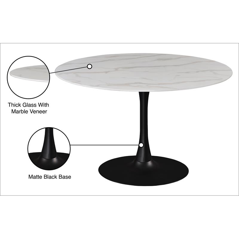 Bowery Hill Contemporary Round Faux Marble Dining Table with Matte Black Base