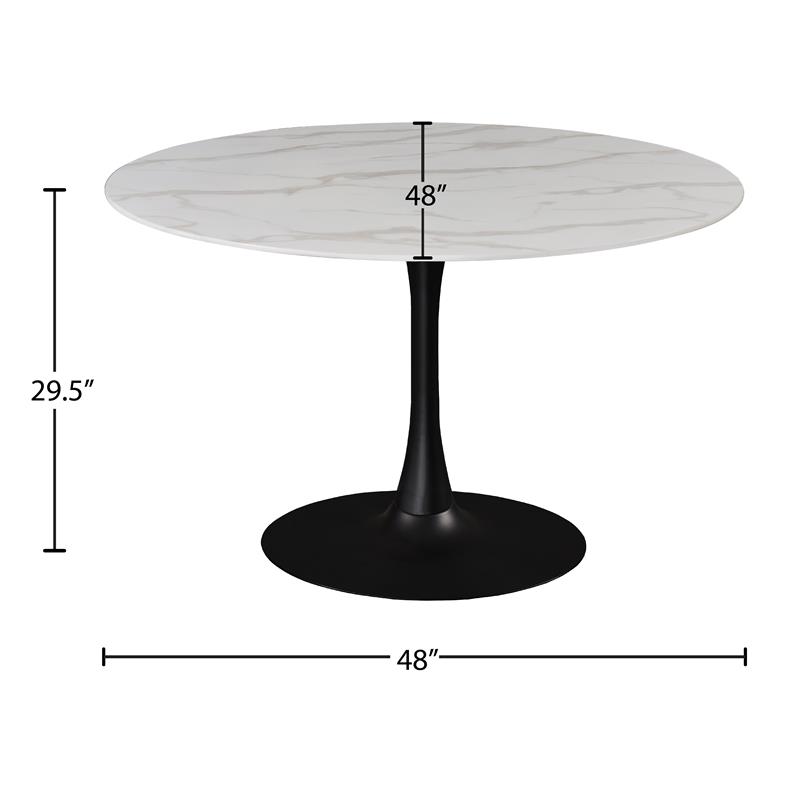 Bowery Hill Contemporary Round Faux Marble Dining Table with Matte Black Base