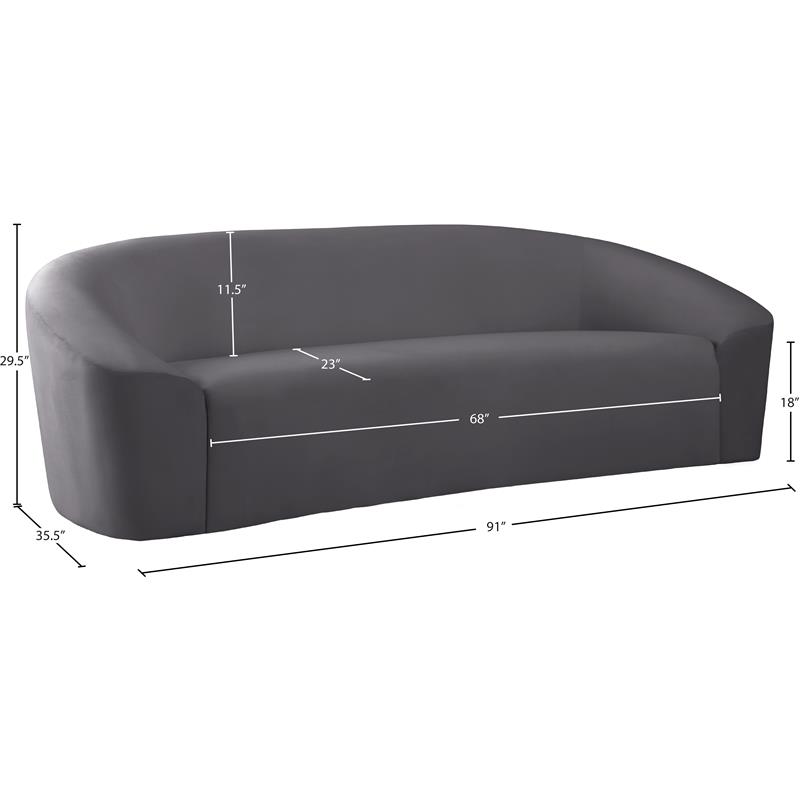 Bowery Hill Contemporary Curved Back Upholstered Gray Velvet Sofa