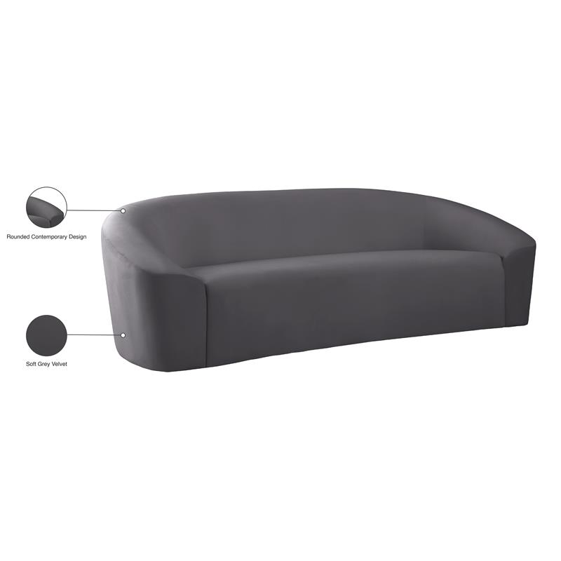 Bowery Hill Contemporary Curved Back Upholstered Gray Velvet Sofa