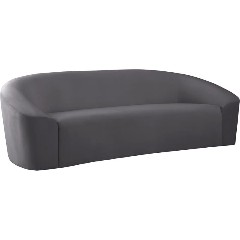 Bowery Hill Contemporary Curved Back Upholstered Gray Velvet Sofa