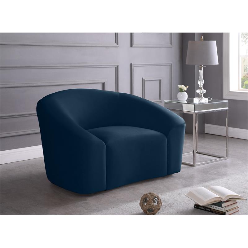 Bowery Hill Contemporary Curved Back Upholstered Navy Velvet Chair