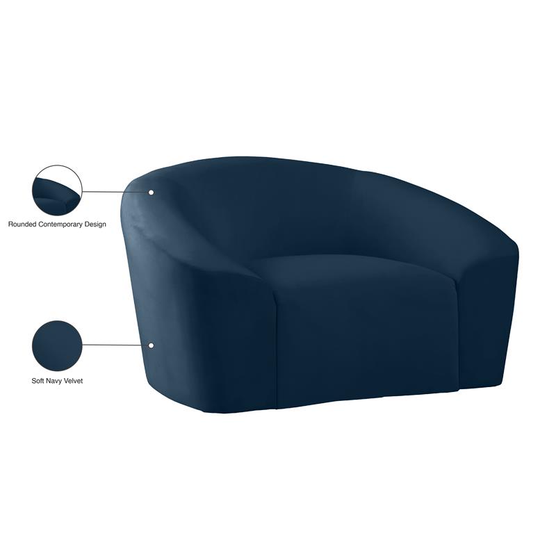 Bowery Hill Contemporary Curved Back Upholstered Navy Velvet Chair