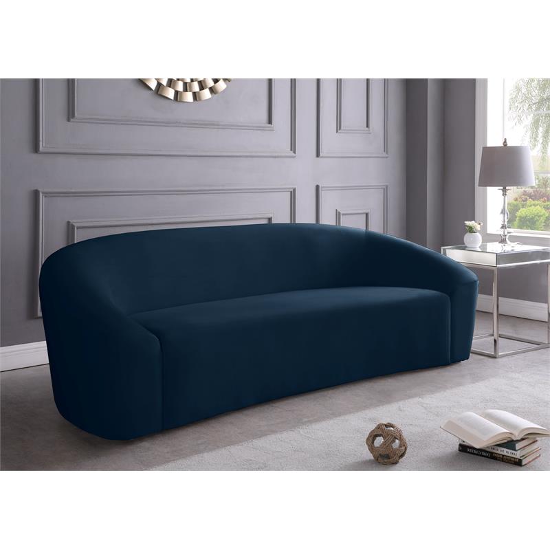 Bowery Hill Contemporary Curved Back Upholstered Navy Velvet Sofa