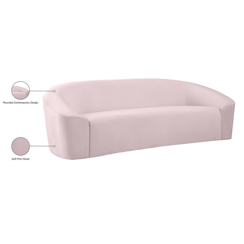 Bowery Hill Contemporary Curved Back Upholstered Pink Velvet Sofa