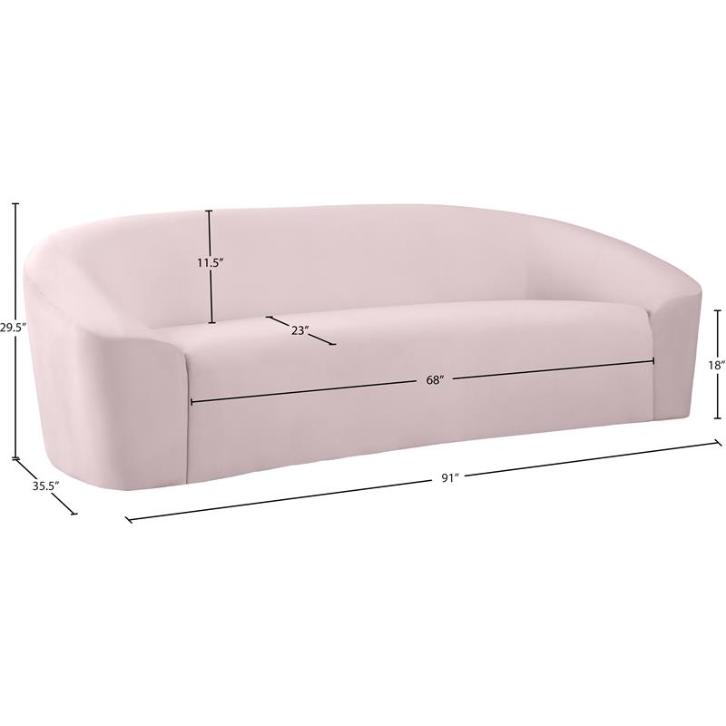 Bowery Hill Contemporary Curved Back Upholstered Pink Velvet Sofa