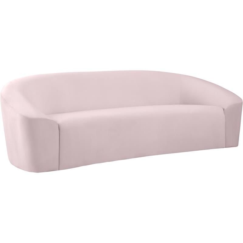 Bowery Hill Contemporary Curved Back Upholstered Pink Velvet Sofa