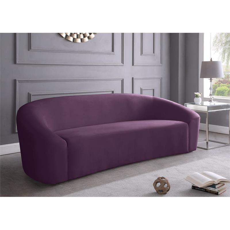 Bowery Hill Contemporary Curved Back Upholstered Purple Velvet Sofa