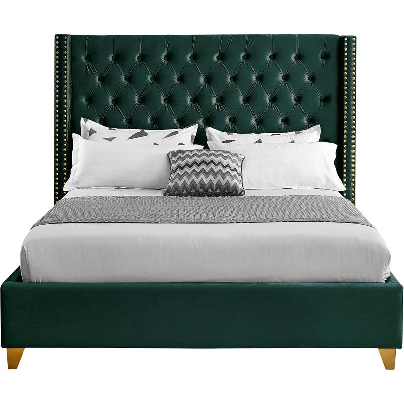 Bowery Hill Contemporary Deep Detailed Tufted Green Velvet Full Bed