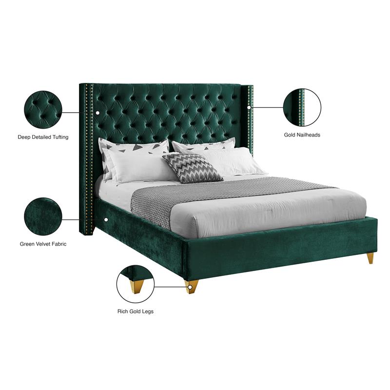 Bowery Hill Contemporary Deep Detailed Tufted Green Velvet Full Bed