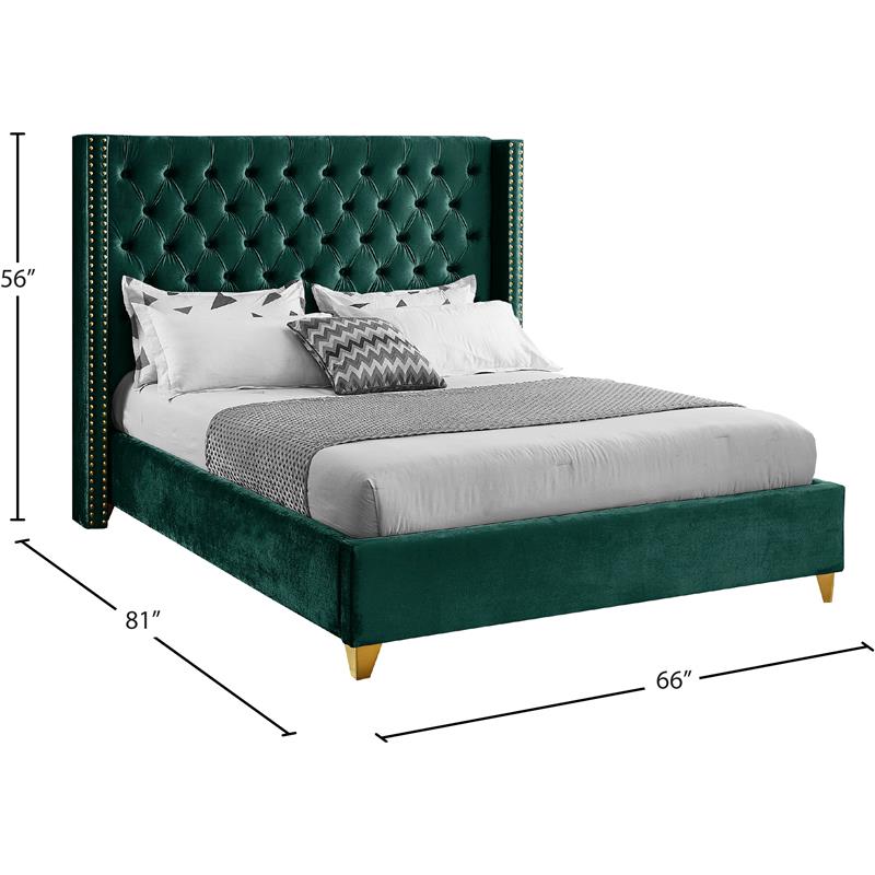 Bowery Hill Contemporary Deep Detailed Tufted Green Velvet Full Bed
